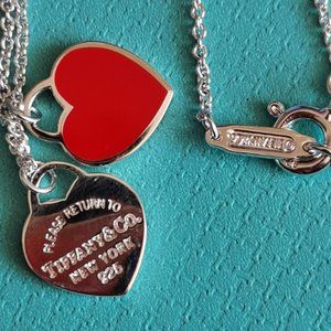 Tiffany & CO. Return To Mini Double Heart Enamel Red Sterling Silver 925